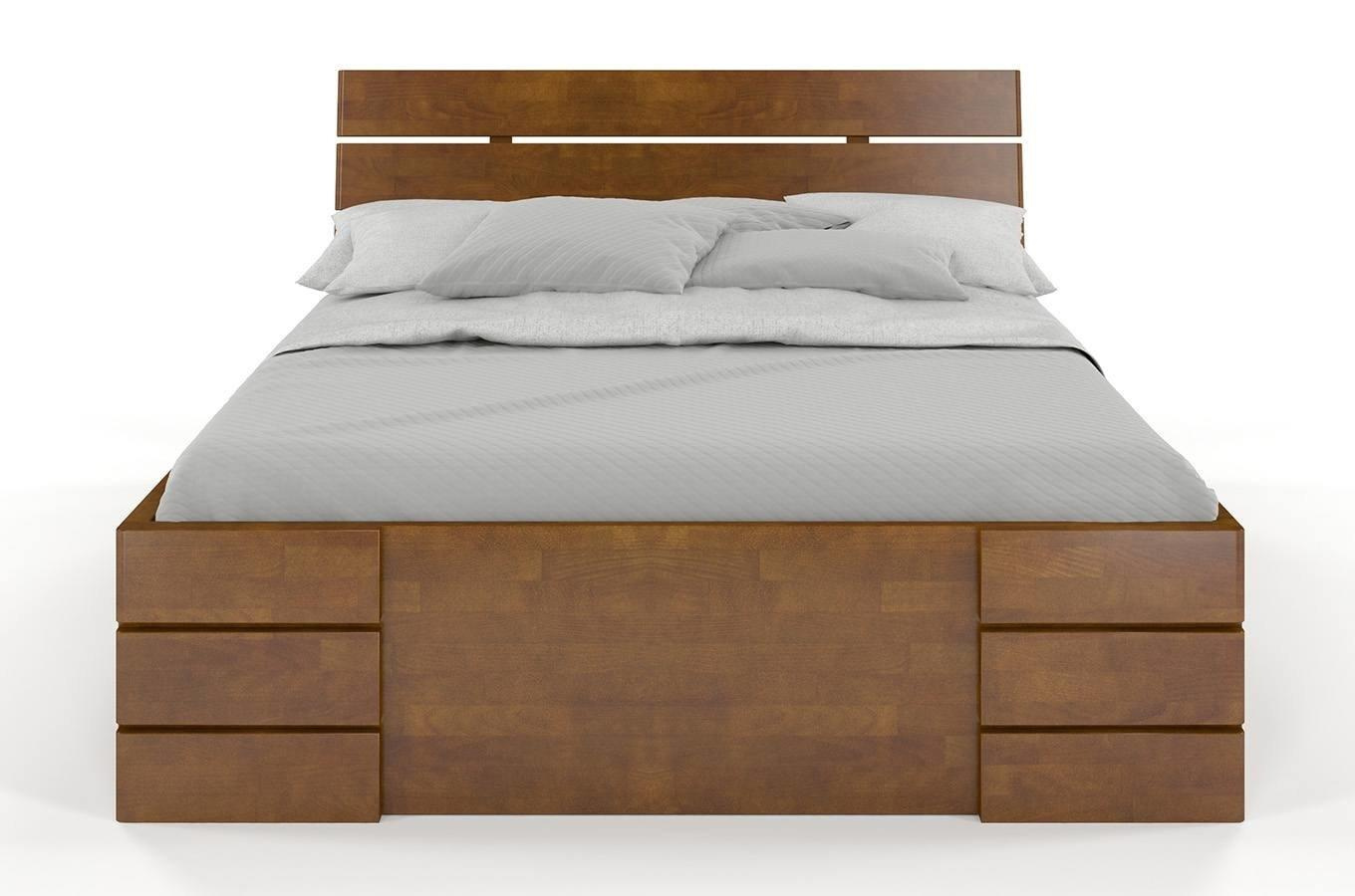 Łóżko drewniane bukowe Visby Sandemo High Drawers (z szufladami) / 90x200 cm, kolor palisander