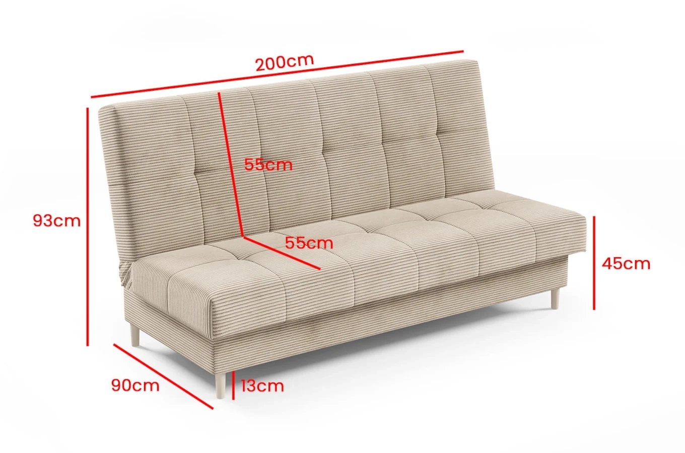 Nowoczesna sofa ABBY w skandynawskim stylu z funkcją spania i pojemnikiem na pościel