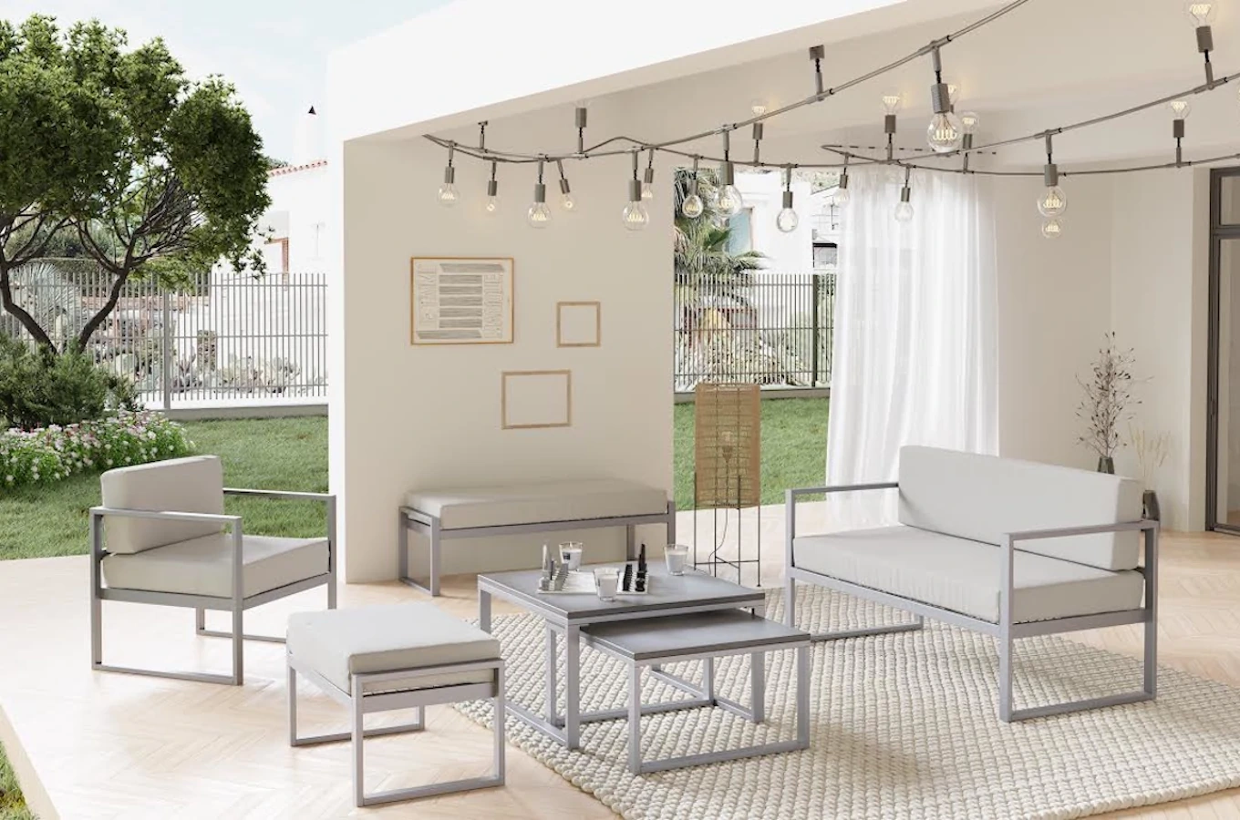 Zestaw 2 stolików do ogrodu MONACO z blatem imitującym beton