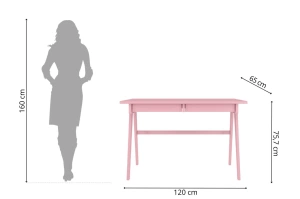 Drewniane biurko / toaletka z szufladami Visby EDDA / kolor pudrowy róż / 120x65 cm