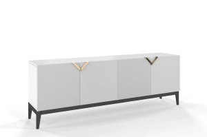 Drewniana komoda Visby DEMI LONG / kolor biały + czarne nogi / szer. 201,5 cm