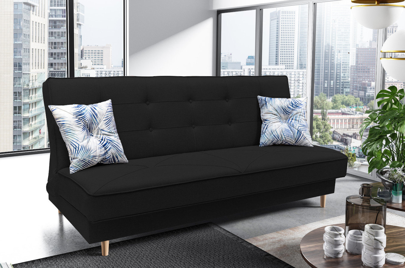 Elegancka sofa IZA w skandynawskim stylu, z funkcją spania i pojemnikiem na pościel