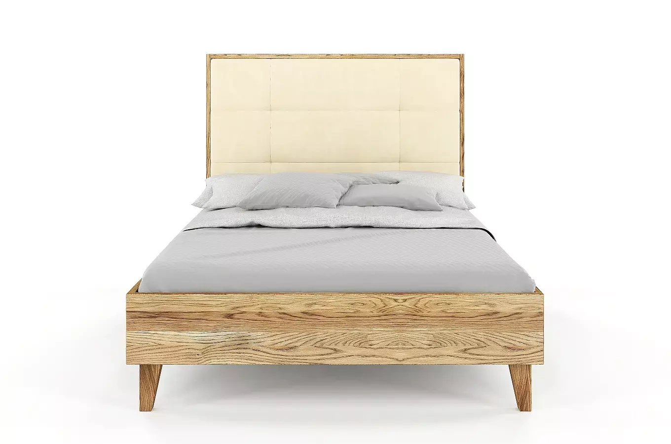Tapicerowane łóżko drewniane dębowe Visby FRIDA z wysokim zagłówkiem / 160x200 cm, olej retro, zagłówek French Velvet 670