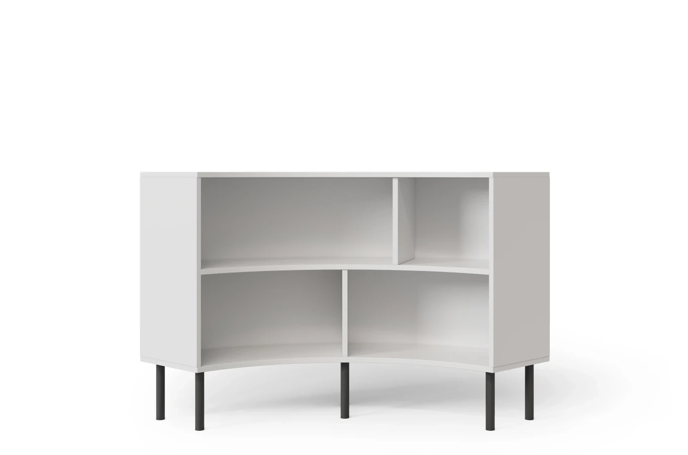 Nowoczesny narożny niski regał na książki Skandica HORN z czarnymi nogami / biały / szer. 100 cm