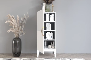 Drewniana komoda Visby DEMI HIGH 2D / kolor biały + białe nogi / szer. 50,5 cm