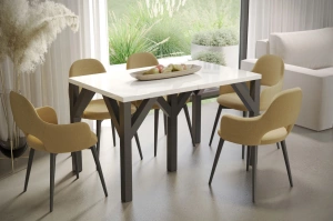 Nowoczesny rozkładany stół DUNAJ na metalowych nogach 130-350 x 90 cm (biały połysk)