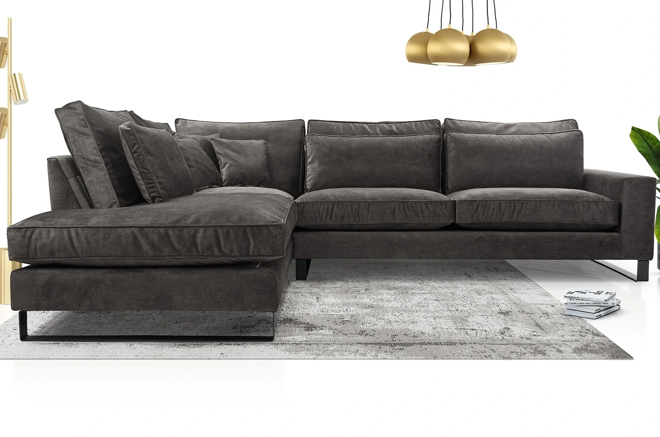 Nowoczesny narożnik LAURENTIA L z metalowymi nogami