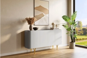 Nowoczesna szara komoda Dancan MONZA ze złotymi nóżkami / szer. 160 cm