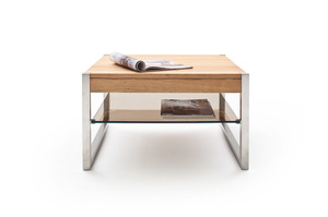 Dębowy stolik kawowy MIGEL ze szklaną półką / 65x65 cm