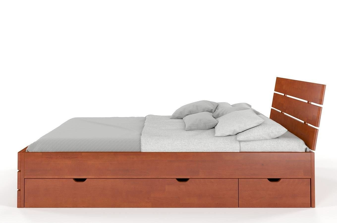 Łóżko drewniane bukowe Visby Sandemo High Drawers (z szufladami) / 90x200 cm, kolor palisander