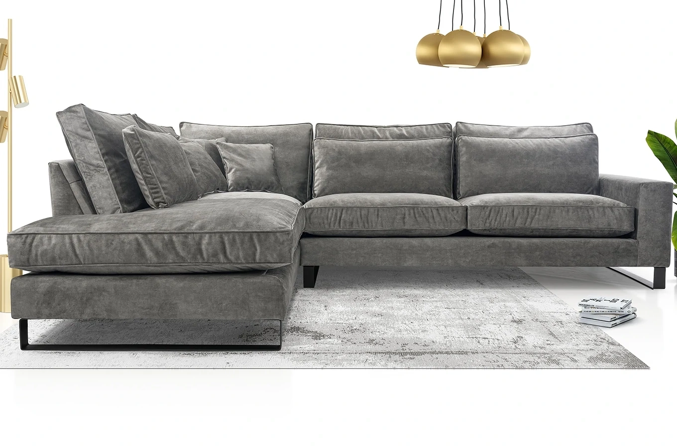 Nowoczesny narożnik LAURENTIA L z metalowymi nogami