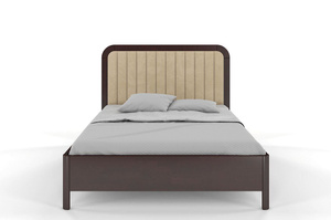 Tapicerowane łóżko drewniane bukowe Visby MODENA z wysokim zagłówkiem / 140x200 cm, kolor palisander, zagłówek Casablanca 2302