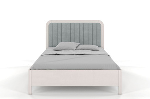 Tapicerowane łóżko drewniane bukowe Visby MODENA z wysokim zagłówkiem / 180x200 cm, kolor biały, zagłówek Casablanca 2314