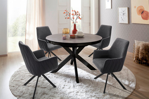 Okrągły rozkładany stół WINNIPEG na metalowych nogach / 120-160 x 120 cm