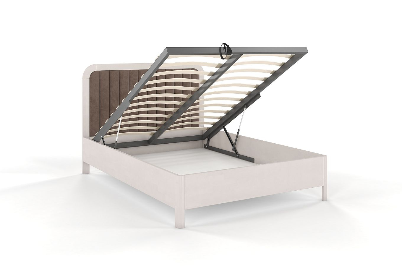 Tapicerowane łóżko drewniane bukowe Visby MODENA BC z wysokim zagłówkiem (skrzynia na pościel)