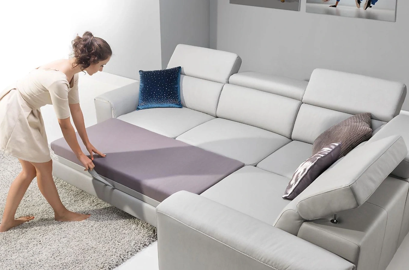 Narożnik KLEOPATRA II z funkcją spania i pojemnikiem na pościel