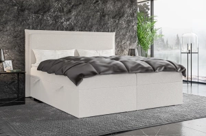 Eleganckie tapicerowane łóżko kontynentalne do sypialni CAMEL z pojemnikiem na pościel