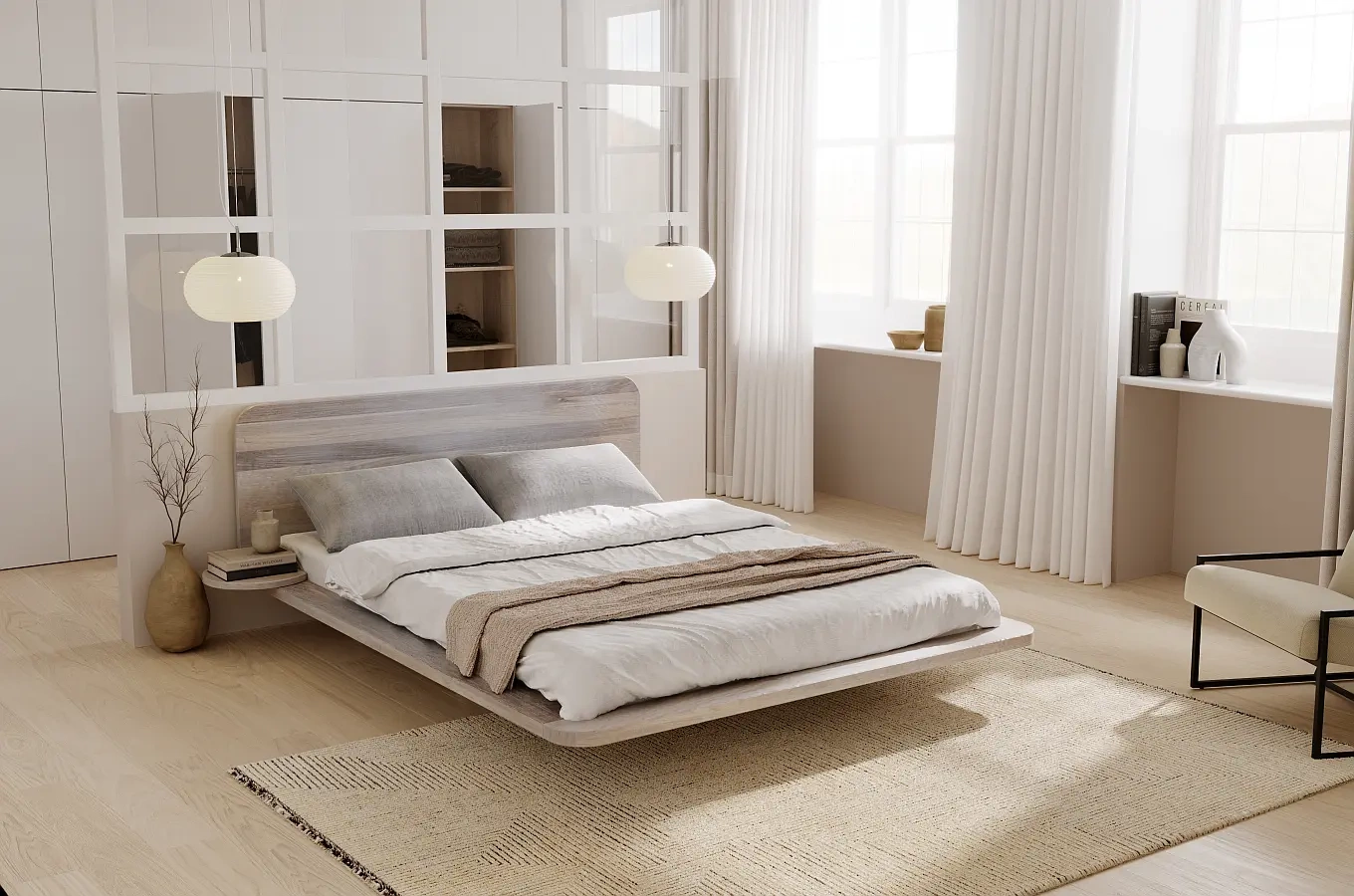 Łóżko lewitujące drewniane dębowe Skandica JAPANDIC