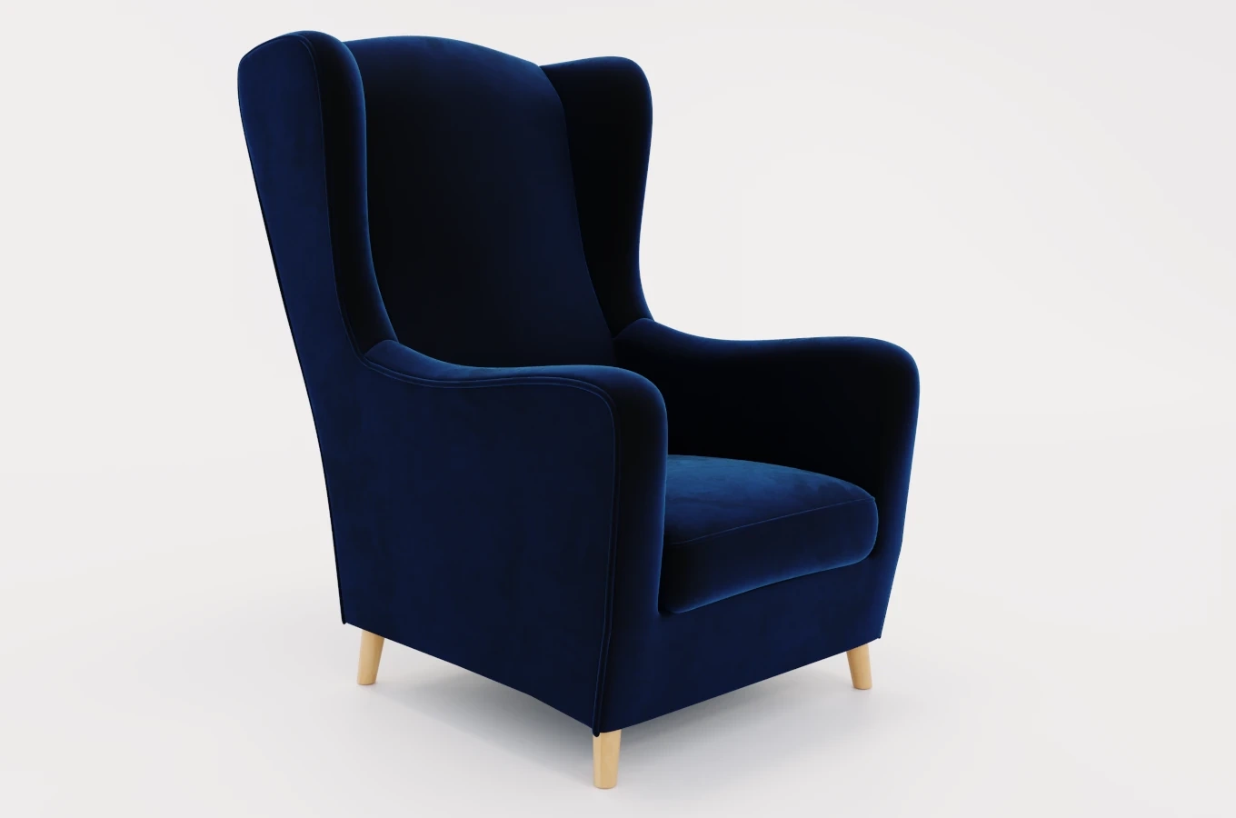 Granatowy fotel uszak Skandica AGNETA / nóżki naturalne