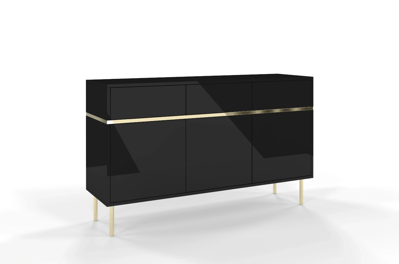 Elegancka czarna komoda Dancan MARIKA ze złotymi dodatkami / szer. 137,5 cm