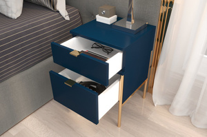 Elegancka granatowa szafka nocna Skandica POLKA na złotych nóżkach / szer. 38 cm