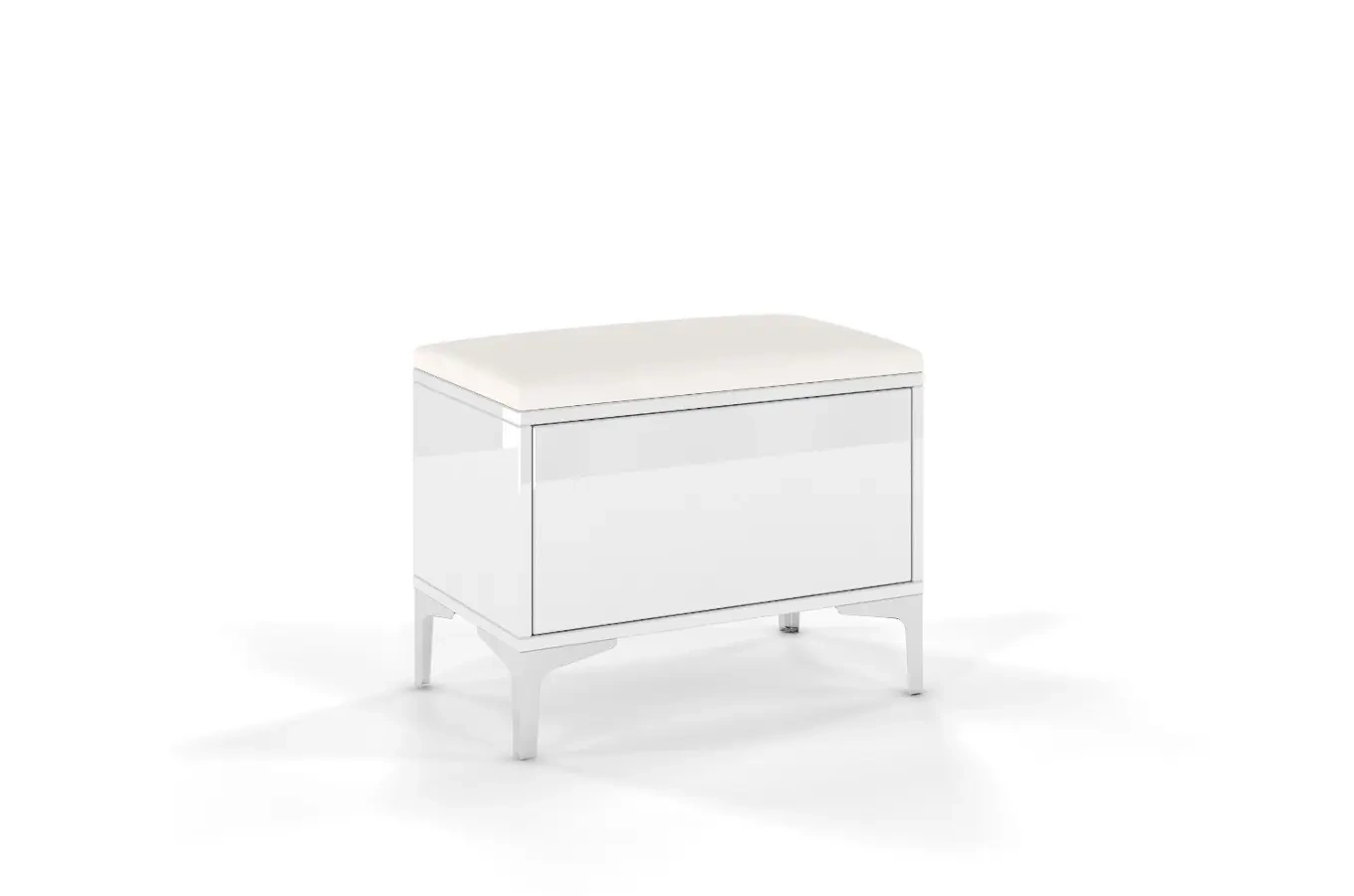 Biało-srebrne siedzisko z pojemnikiem Dancan EVELINE wysoki połysk / szer. 60 cm