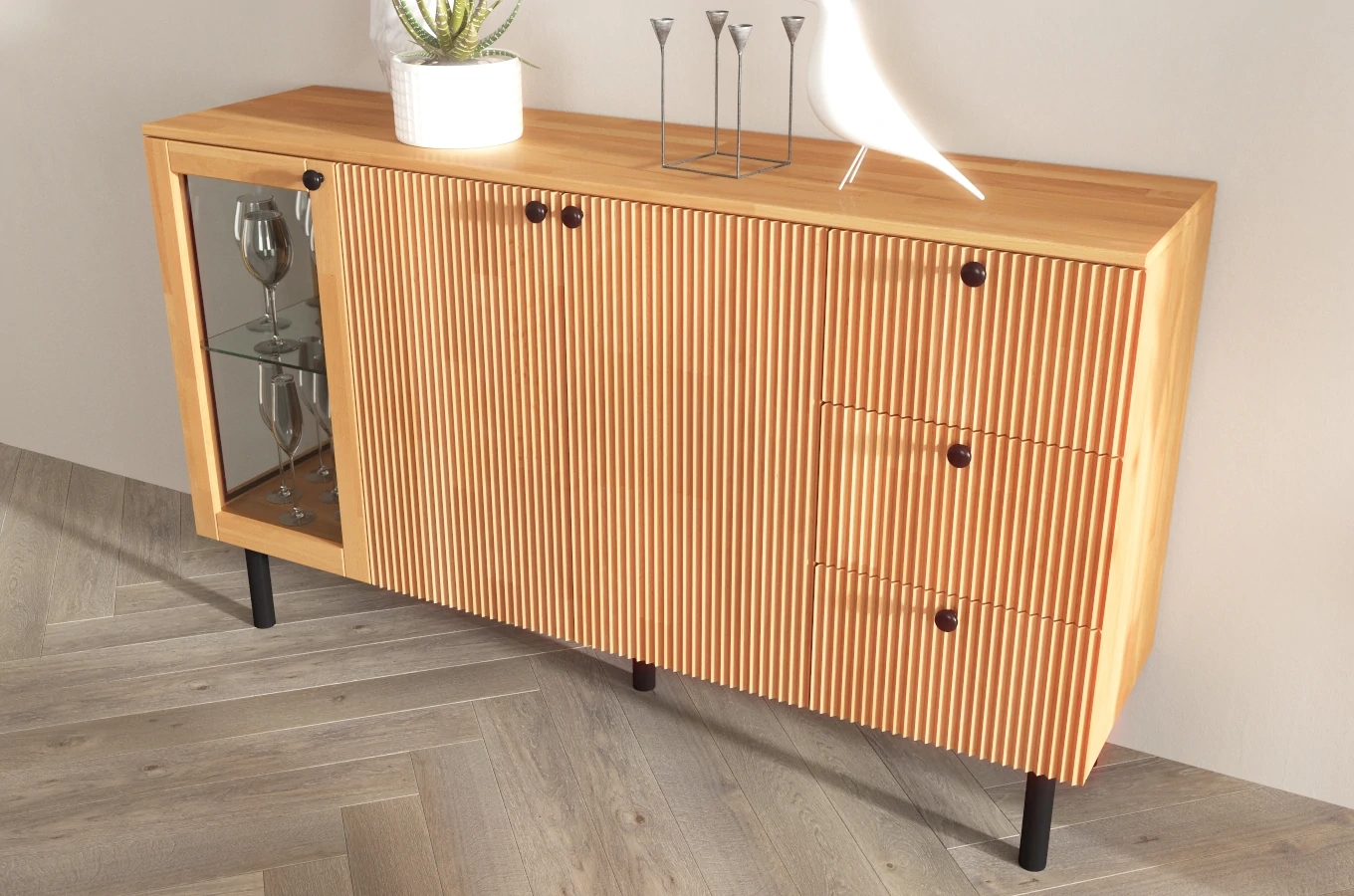 Komoda bukowa Visby Norvik / szerokość 160 cm / kolor naturalny