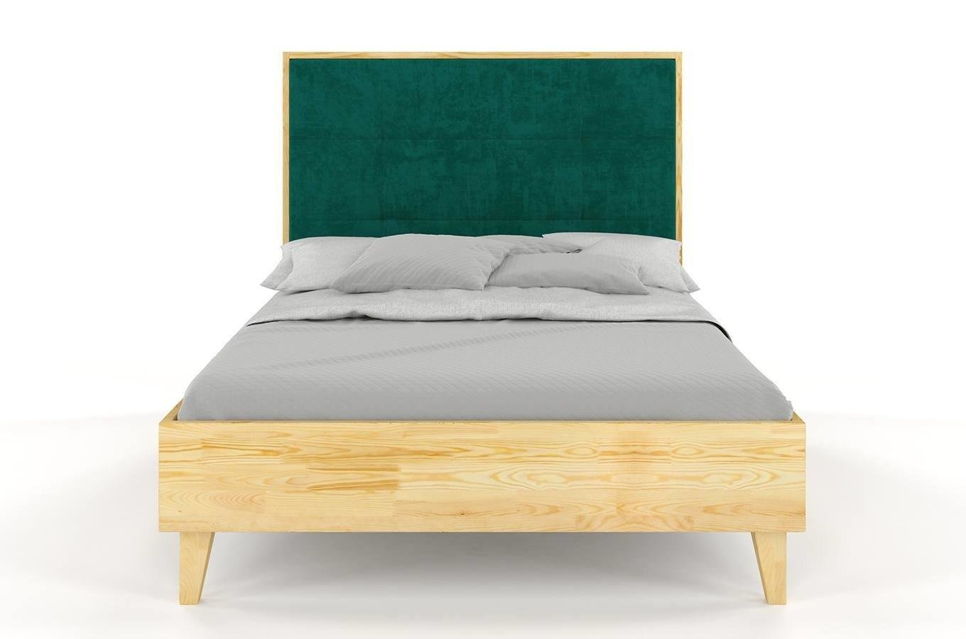 Łóżko drewniane sosnowe Visby FRIDA z wysokim zagłówkiem / 160x200 cm, kolor palisander, zagłówek French Velvet 675