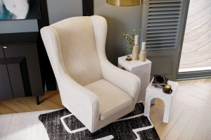 Fotel uszak Skandica AGNETA w tkaninie boucle / nóżki czarne