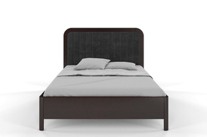 Tapicerowane łóżko drewniane sosnowe Visby MODENA z wysokim zagłówkiem / 160x200 cm, kolor palisander, zagłówek Casablanca 2315