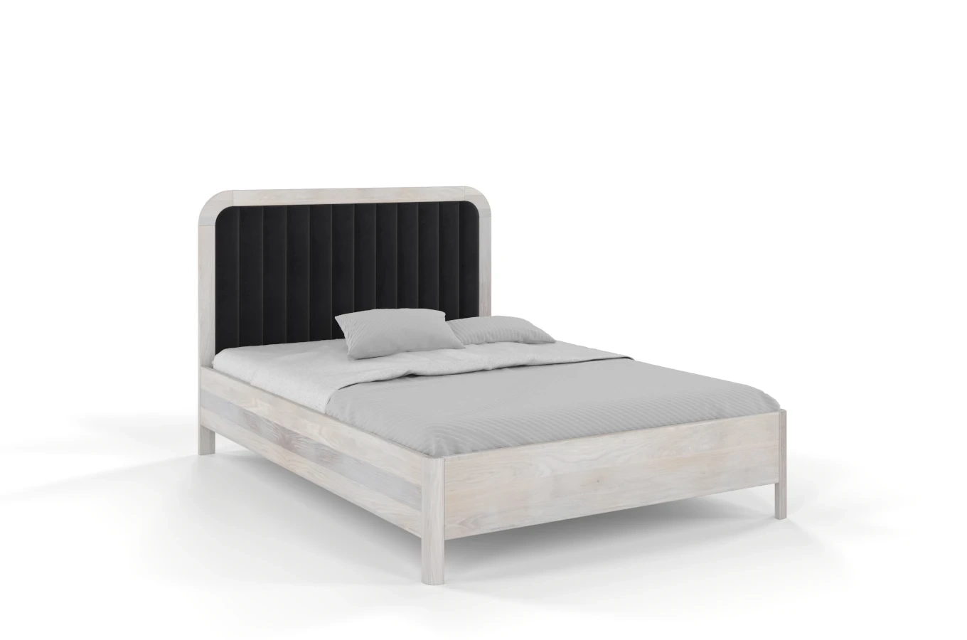 Tapicerowane łóżko drewniane dębowe Visby MODENA z wysokim zagłówkiem / 140x200 cm, olej bielony, zagłówek Casablanca 2316
