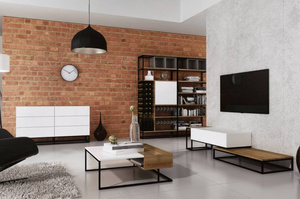 Wysyłka w 48h! Nowoczesny stolik kawowy CONNECT STEEL BEAU / Dąb Hamilton + biały mat