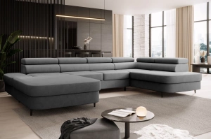 Nowoczesny narożnik TANZANIT U z funkcją spania i pojemnikiem na pościel