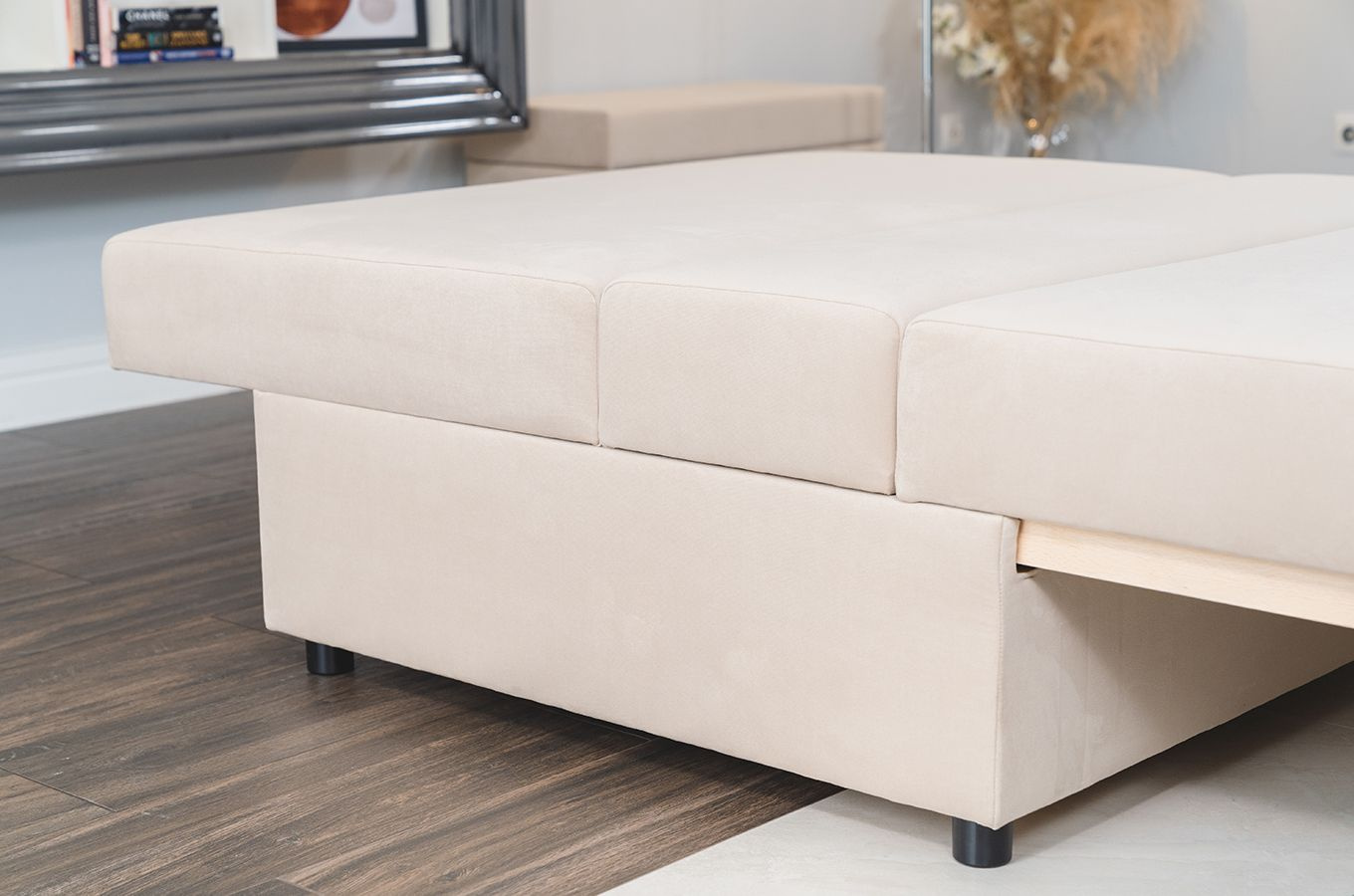 Nowoczesna rozkładana sofa Dancan OLGA z funkcją spania i pojemnikiem na pościel / 4 szerokości + 5 kolorów do wyboru!