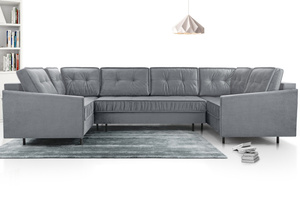 Duży nowoczesny narożnik ZANZIBAR U z funkcją spania i pojemnikiem na pościel