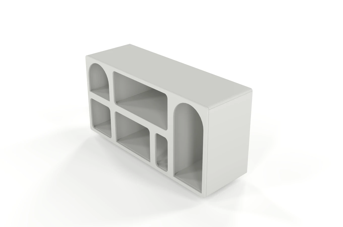 Drewniana komoda - regał - szafka RTV z łukami Visby OLIMPIA LONG / kolor szary mleczny / szer. 140 cm