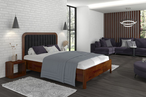 Tapicerowane łóżko drewniane sosnowe Visby MODENA BC z wysokim zagłówkiem / 200x200 cm, kolor orzech, zagłówek Casablanca 2316 (skrzynia na pościel)