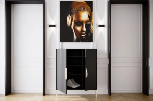 Czarna komoda / szafka na buty Skandica MERLIN ze złotymi dodatkami / szer. 100 cm