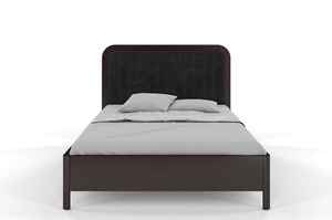 Tapicerowane łóżko drewniane sosnowe Visby MODENA BC z wysokim zagłówkiem / 160x200 cm, kolor palisander, zagłówek Casablanca 2316 (skrzynia na pościel)