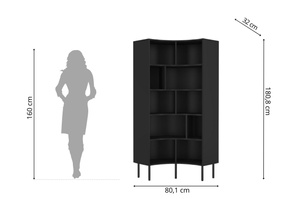 Nowoczesny narożny regał na książki Skandica HORN z czarnymi nogami / czarny / szer. 80 cm