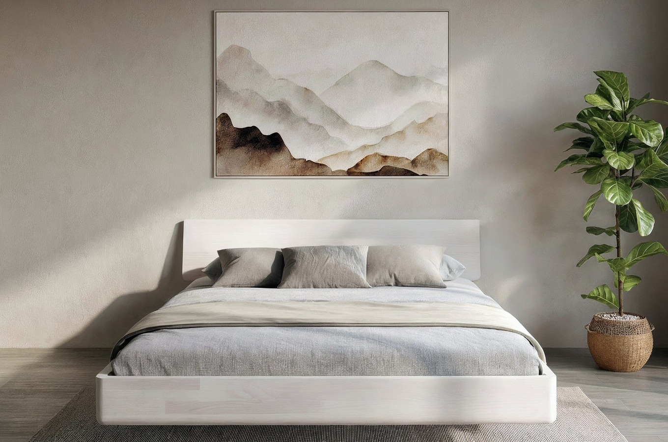 Łóżko lewitujące drewniane bukowe Visby LENA bez szafek / 160x200 cm, kolor biały