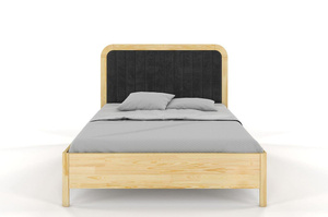 Tapicerowane łóżko drewniane sosnowe Visby MODENA z wysokim zagłówkiem / 120x200 cm, kolor naturalny, zagłówek Casablanca 2315