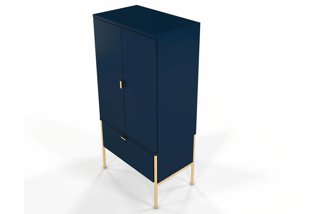 Wysoka elegancka granatowa komoda Skandica POLKA na złotych nóżkach / szer. 60 cm