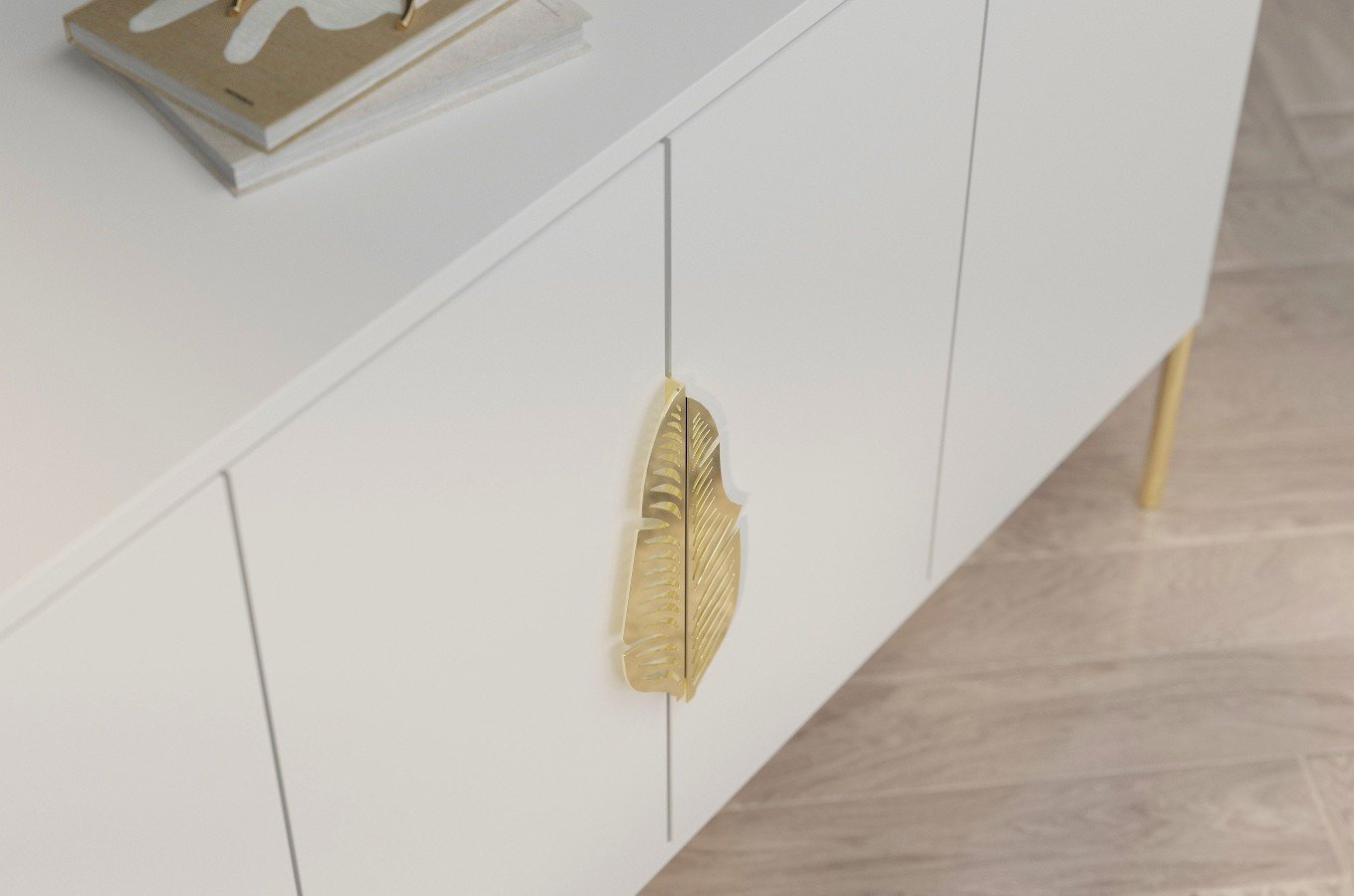 Biała komoda Skandica MERLIN ze złotymi dodatkami / szer. 138 cm