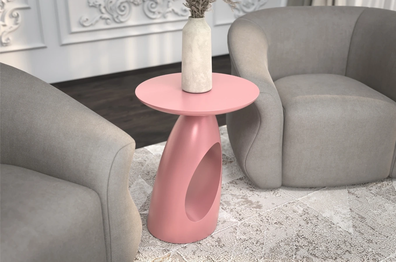 Stolik drewniany Kayani ISLAND różne kolory, wys. 40 cm / kolor pudrowy róż