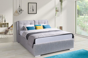 Eleganckie łóżko tapicerowane do sypialni ADRANO z poduszkami na zagłówku