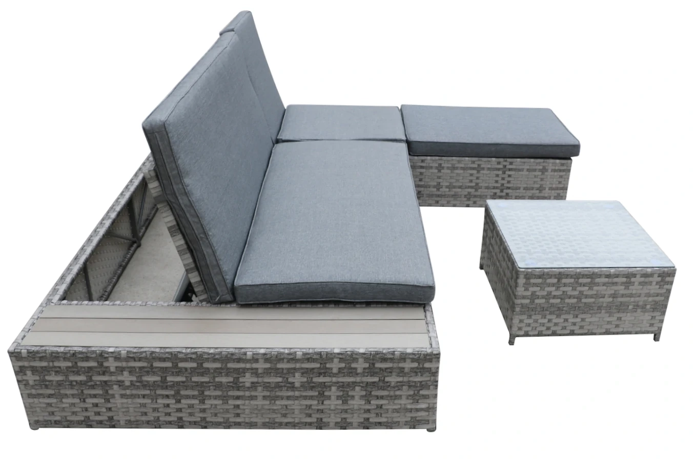 Wielofunkcyjna leżanka ogrodowa LATTICA z rattanu / Stół + łóżko + pufa