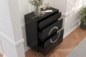 Czarno-srebrna komoda Dancan EVELINE wysoki połysk / szer. 70 cm