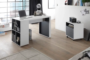 Nowoczesne białe biurko TADEO z otwartymi półkami / 119x59 cm