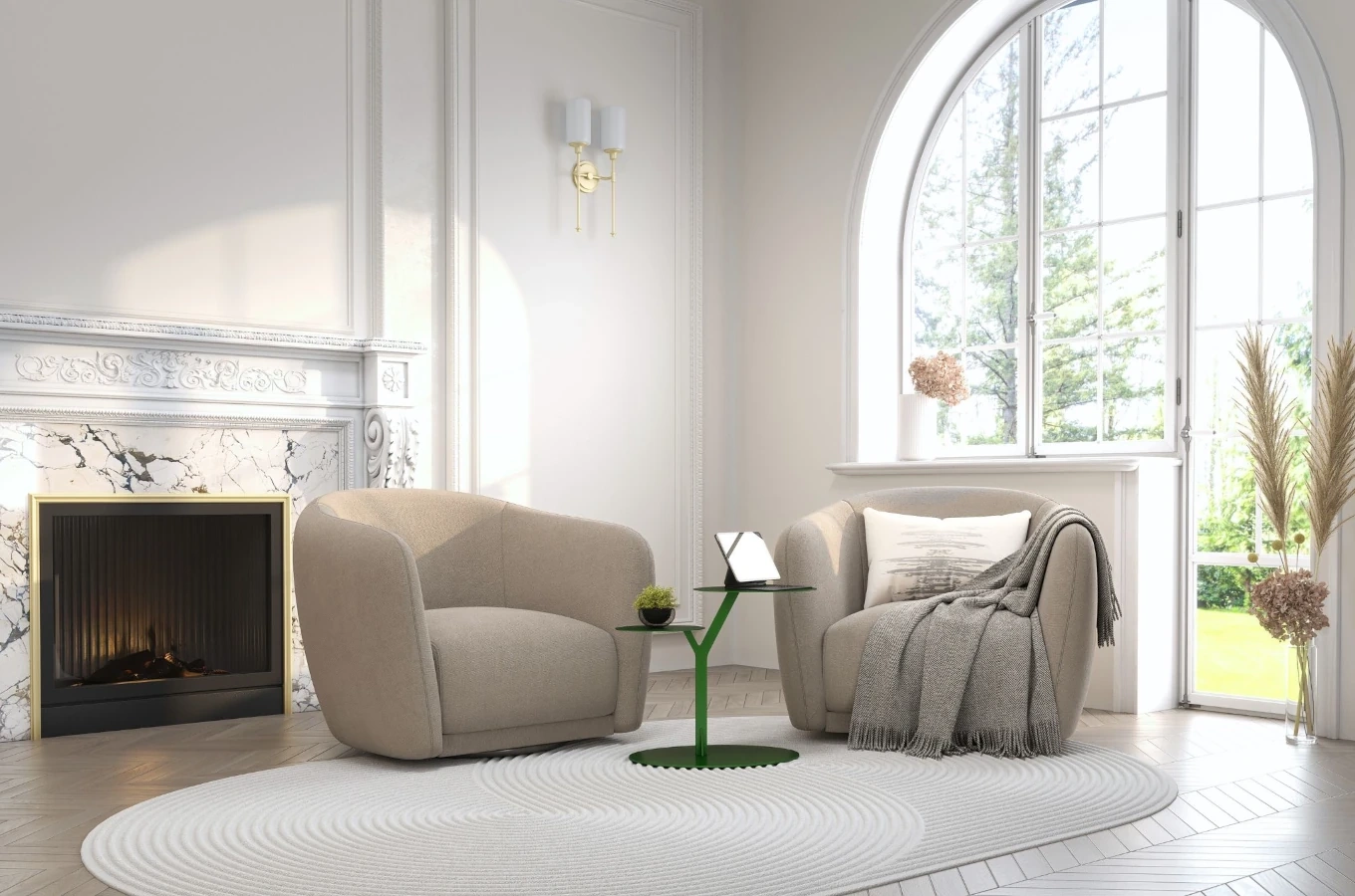 Metalowy stolik pomocniczy do salonu Kayani IROKO / kolor groszkowa zieleń